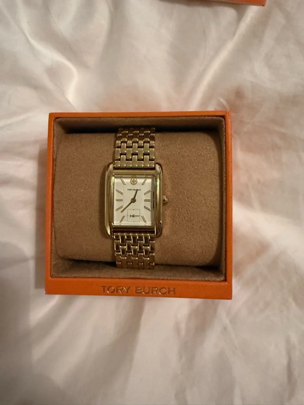 Tory Burch Gold and Ivory Eleanor Rectangular Bracelet Watch
